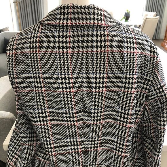 Sigrid Olsen New Fusion Plaid 2 Button Notch Collar Coat Blk White Red Sz 12 NWT - Picture 8 of 15
